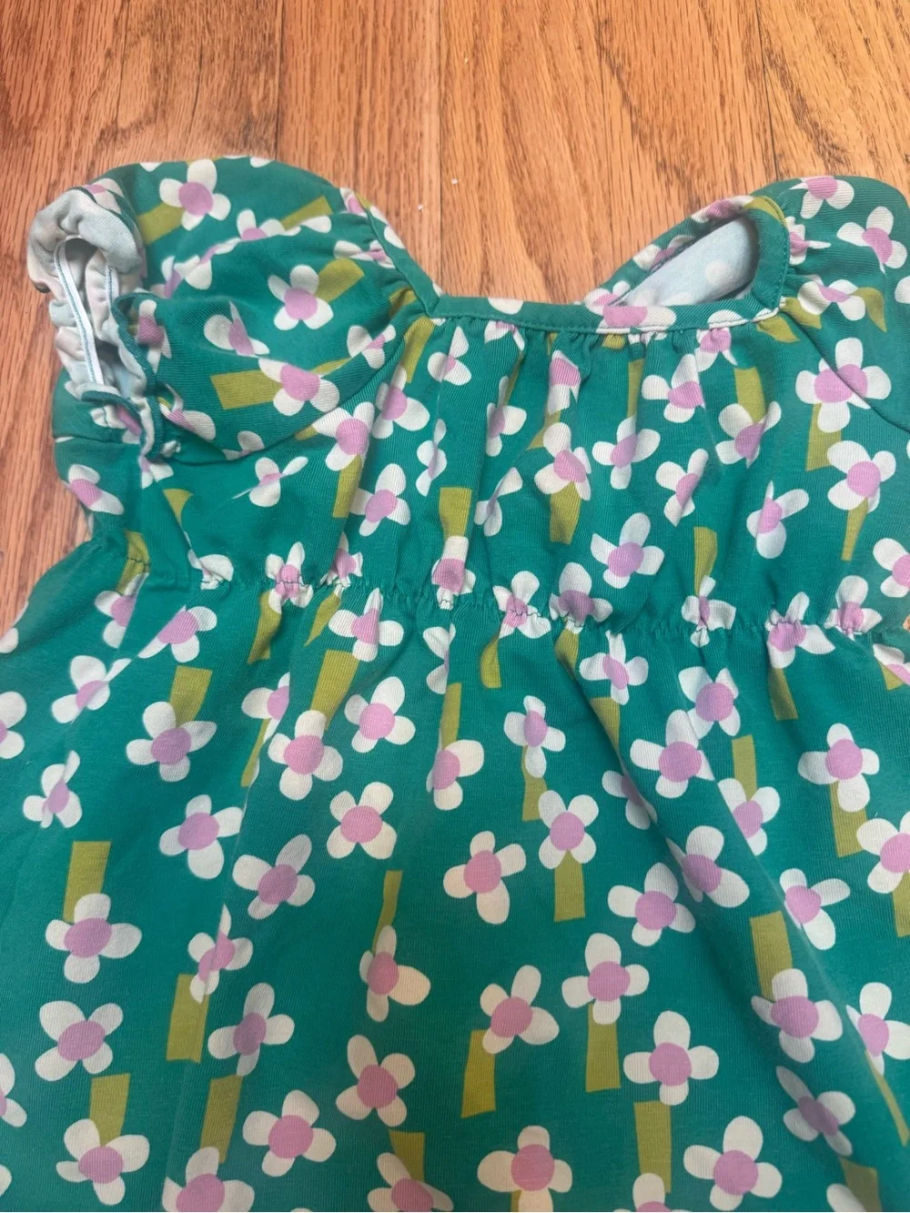 Hanna Andersson Green Floral puff sleeve dress & bloomer set 18-24mo